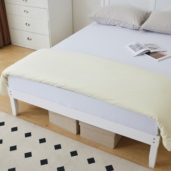 Queen Size Solid Wood Platform Bed Frame with Headboard White