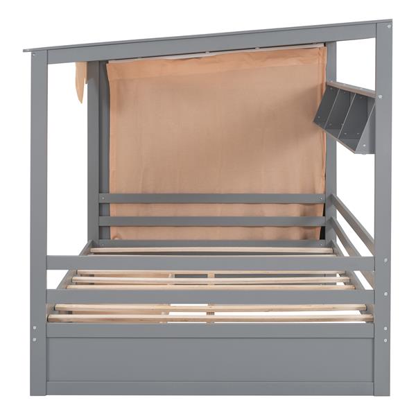 Full size House Bed with Two Drawers and Wardrobe,Gray