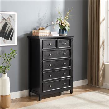 Modern 6 Drawers Dresser 6 Drawers Cabinet,Chest of Drawers Closet Organizers and Storage Clothes Storage Drawers Cabinet for Living Room, Farmhouse Dresser Organizer Black