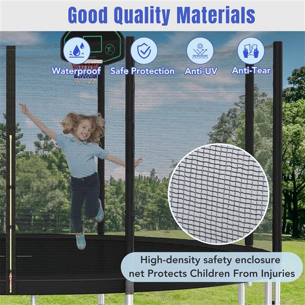 14FT Trampoline for Kids with Safety Enclosure Net, Basketball Hoop and Ladder, Easy Assembly Round Outdoor Recreational Trampoline