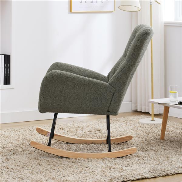 Nursery Rocking Chair, Teddy Upholstered Glider Rocker, Rocking Chair with High Backrest, Comfy Rocking Armchair for Living Room, Bedroom, Offices, GREEN