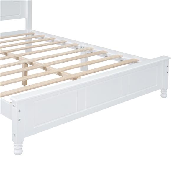 Queen Size Wood Platform Bed Frame,Retro Style Platform Bed with Wooden Slat Support,White