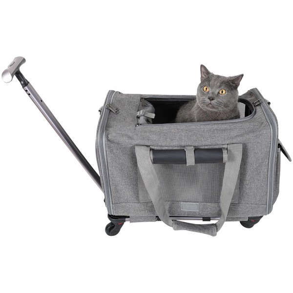 1pc Cat Dog Carrier with Wheels Airline Approved Rolling Pet Carrier with Telescopic Handle Shoulder Strap