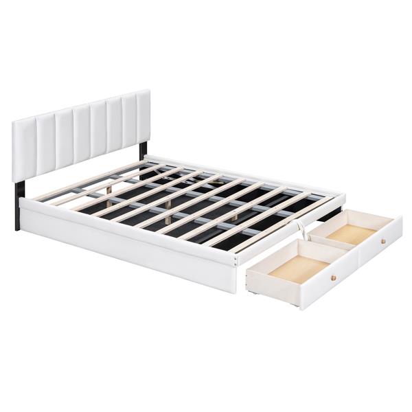 Full Size Upholstered Bed with Hydraulic Storage System and Drawer, White