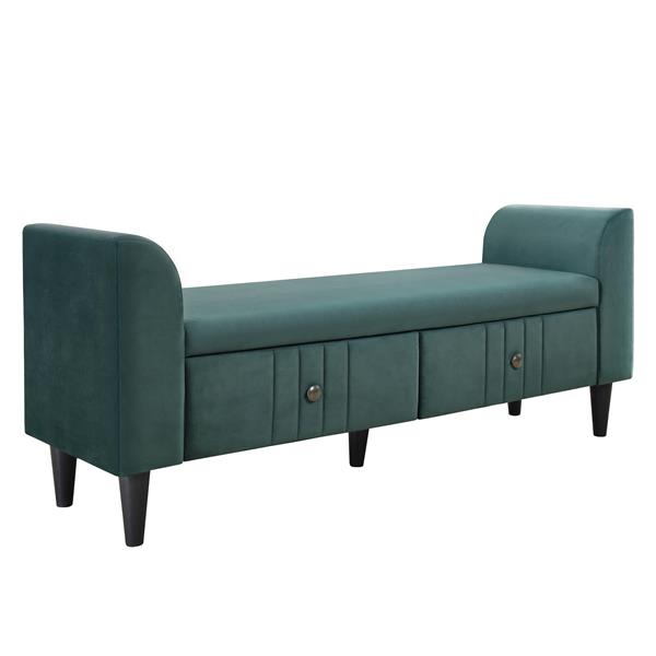 Upholstered Wooden Storage Bench with 2 Drawers For Bedroom,Fully Assembled Except Legs and Handles,Green