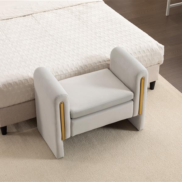 031-Velvet Fabric Single Bench Shoe Bench Makeup Bench For Bedroom Indoor,Light Gray