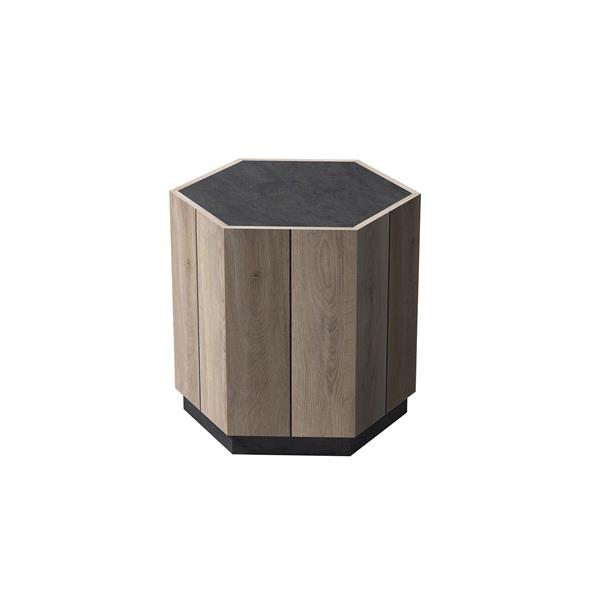 Rural Style Garden Retro with Drawer Living Room Corner Table Bedroom  Bedside Table , Textured Black + Warm Oak