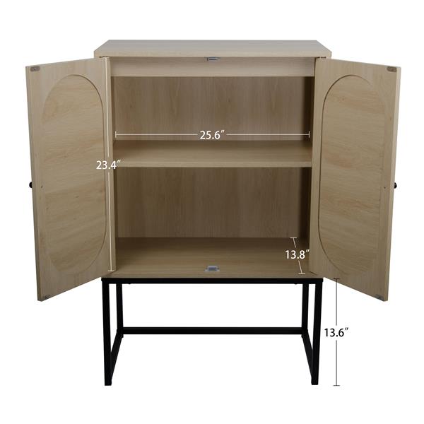 2 Door high cabinet, rattan, Built-in adjustable shelf, Easy Assembly, Free Standing Cabinet for Living Room Bedroom