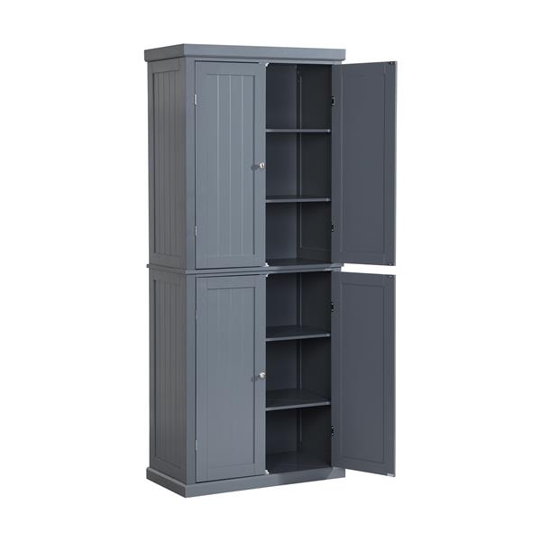 Freestanding Tall Kitchen Pantry, 72.4" Minimalist Kitchen Storage Cabinet Organizer with 4 Doors and Adjustable Shelves,Gray