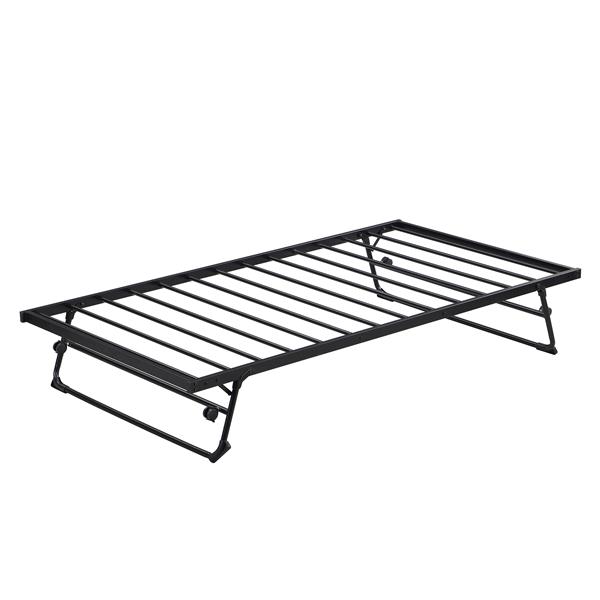 Twin Size Metal Daybed with Adjustable Trundle, Pop Up Trundle, Black