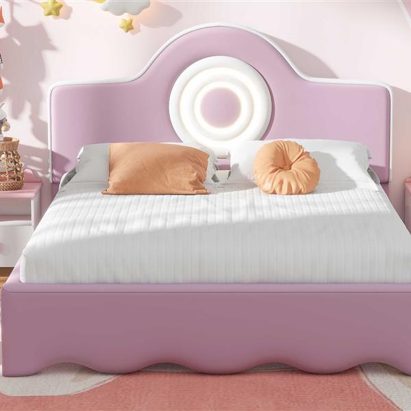 Full Size Upholstered Platform Bed with LED Headboard, Pink