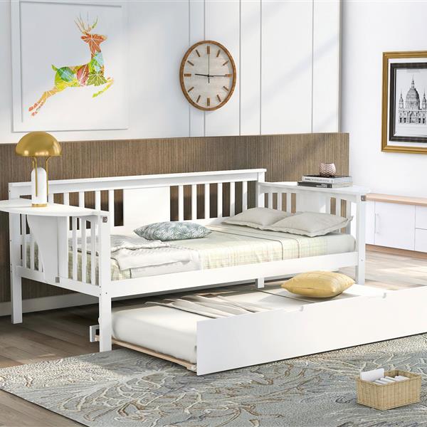 Twin Wooden Daybed with Trundle Bed  , Sofa Bed for Bedroom Living Room, White