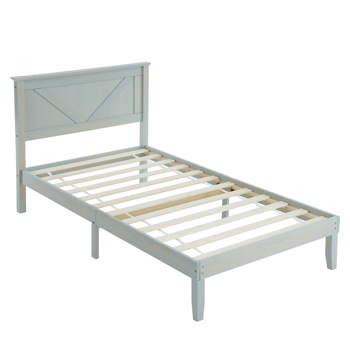 Twin Size Solid Wood Platform Bed Frame with Headboard Gray Wash