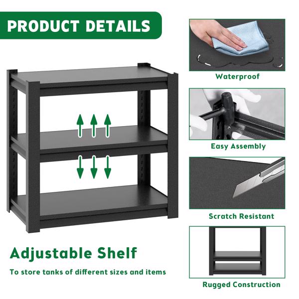 40-50 Gallon Fish Tank Stand - Metal Aquarium Stand, 31.5 "L x 18 "W x 34"H Adjustable Heavy Duty Reptile Tank Stand, Adjustable 3-Tier Fish Tank Rack Shelf for Home Office, Tank Not Included 