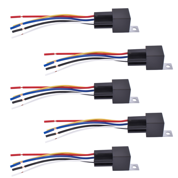 5Pcs Relays Switch 5Pin Harness Socket 12 Volt 40 Amp 5-Prong Waterproof Automotive Car SPDT