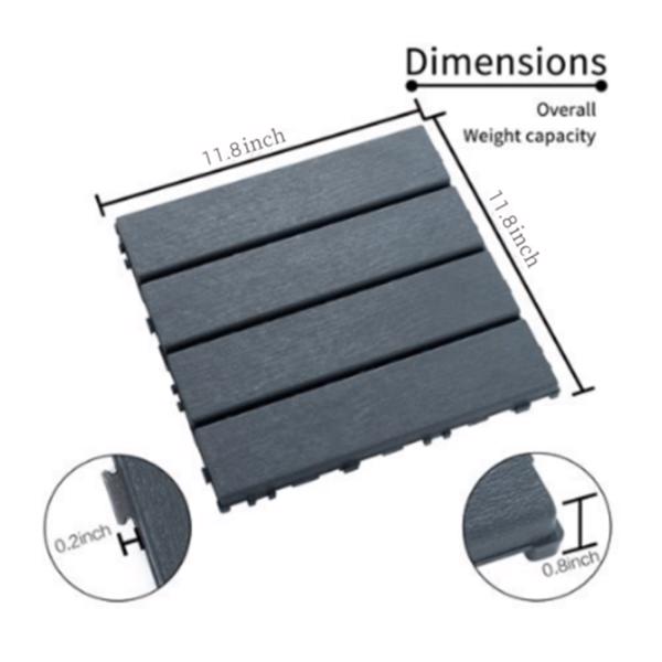 88pcs dark grey 11.8 "x 11.8" (30cmx30cm) interlocking deck plastic tiles four-way locking, non-slip waterproof indoor outdoor universal flooring, all-weather terrace tiles, flat imitation wood patter