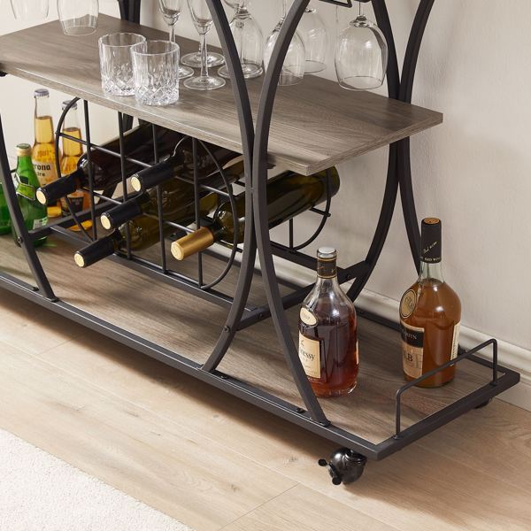 Painted Bar Cart, With Wine Rack And Glass Holder, For Kitchen, Serving, Hotel, Black