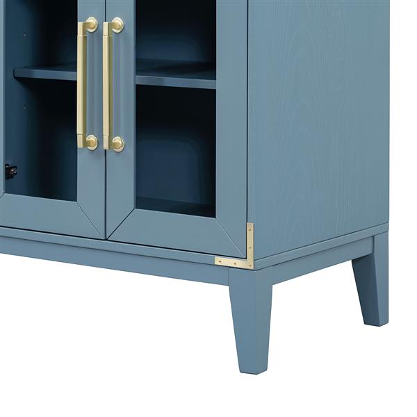 6-drawer and 2-Cabinet Retro Sideboard with Extra Large Storage Space, with ld Handles and Solid Wood Legs, for Kitchen and Living Room (Antique Blue)