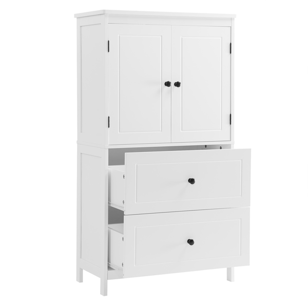 Bathroom Storage Cabinet, Cabinet with Two Doors and Drawers, Adjustable Shelf, MDF Board, White 