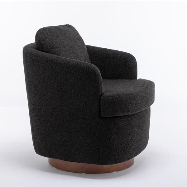 035-Boucle Fabric Swivel Chair With Soild Wood Round Brown Base Leg,Black