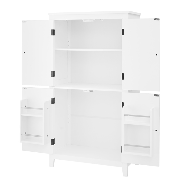 Elegant Bathroom Floor Storage Cabinet, Bathroom Storage Unit, Freestanding Cabinet with 4 Doors, Adjustable Shelves, Adaptable Shelves, White 