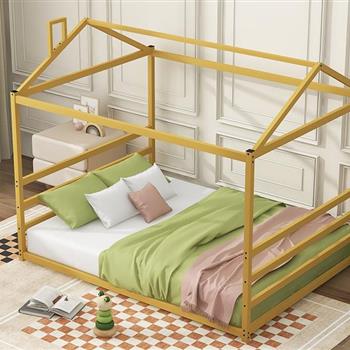 Metal House Shape Platform Bed, ld, Queen