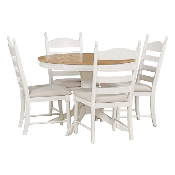 5-Piece Retro Functional Dining Table Set Wood Round Extendable Dining Table and 4 Upholstered Dining Chairs (Off White)