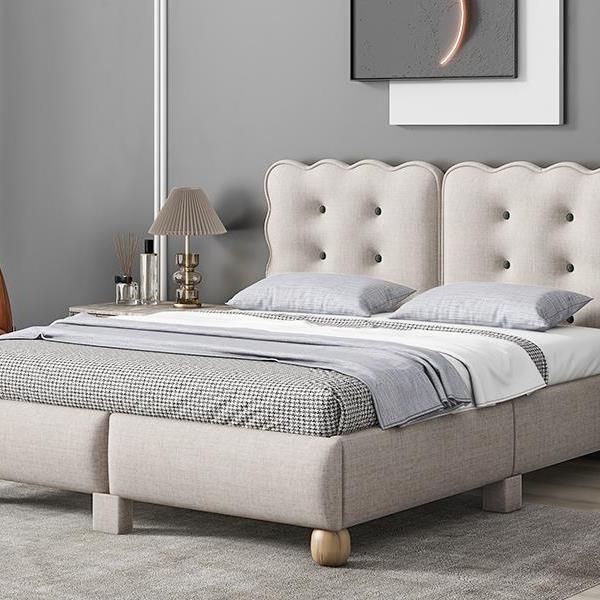 Full Size Upholstered Platform Bed with Support Legs,Beige