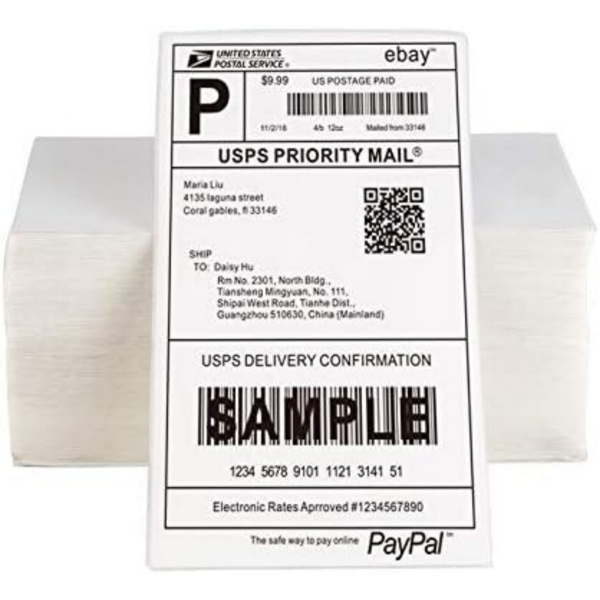 1000 self-adhesive 4 "x 6" thermal paper transport labels, thermal printer uses 500 Postage to mail labels, one stack of 500 sheets, a total of two stacks