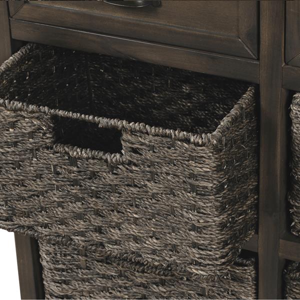 Rustic Storage Cabinet with Two Drawers and Four  Classic Rattan Basket for Dining Room/Living Room (Brown Gray)