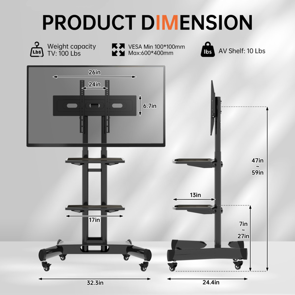 Universal Swivel TV Stand for 32–80 inch TVs, Height Adjustable Table Top TV Stand Mount with Tilt, Max VESA 600x400mm (Black) 