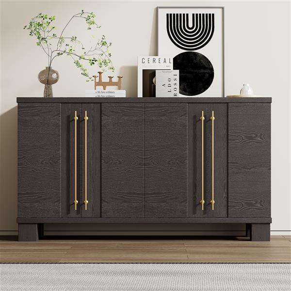 Wood Traditional Style Sideboard with Adjustable Shelves and Gold Handles for Kitchen, Dining Room and Living Room (Taupe)