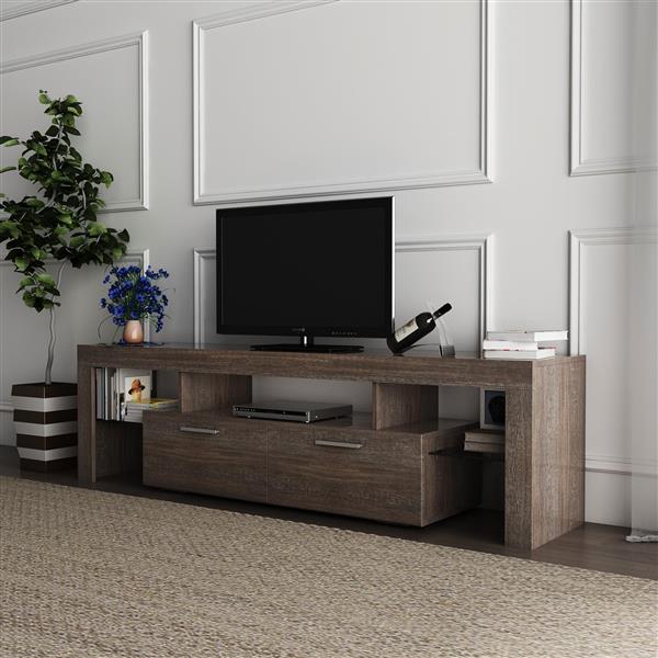 20 minutes quick assembly brown simple modern TV stand with the toughened glass shelf Floor cabinet Floor TV wall cabinet Brown + whiteTV bracket with LED Color Changing Lights for Living Room