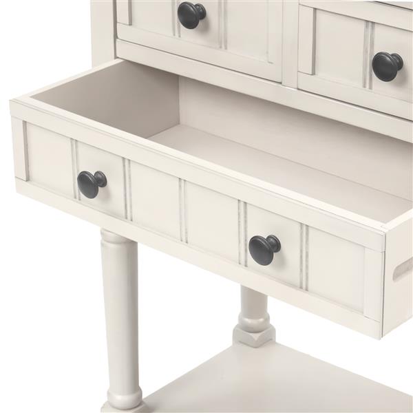 Narrow Console Table, Slim Sofa Table with Three Storage Drawers and Bottom Shelf (Ivory White)