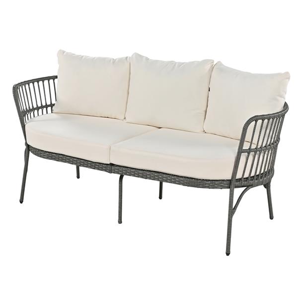 4-Piece Rattan Outdoor Patio Conversation Set with Seating Set for 5 and Coffee Table for Porch, Backyard and Garden (Grey)