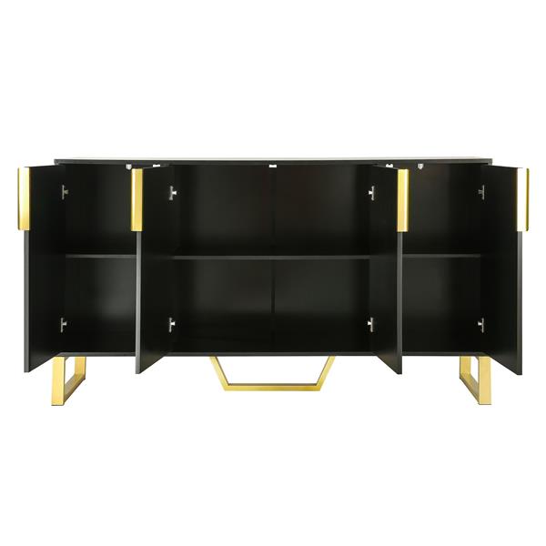 Modern sideboard with Four Doors, Metal handles & Legs and Adjustable Shelves Kitchen Cabinet (Black)