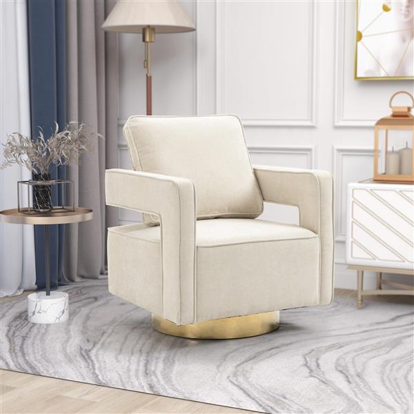 30.7"W Swivel Accent Open Back Chair Modern Comfy Sofa Chair With ld Stainless Steel Base For Nursery Bedroom Living Room Hotel Office, Club Chair Leisure Arm Chair For Lounge (Beige Chenille)