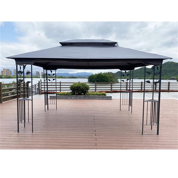 13x10 Outdoor Patio Gazebo Canopy Tent With Ventilated Double Roof And Mosquito net(Detachable Mesh Screen On All Sides),Suitable for Lawn, Garden, Backyard and Deck,Gray Top