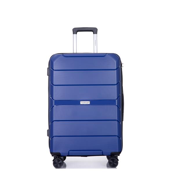 Hardshell Suitcase Spinner Wheels PP Luggage Sets Lightweight Suitcase with TSA Lock,3-Piece Set (20/24/28) ,Navy