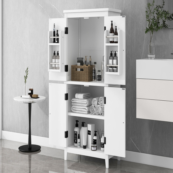 Elegant Bathroom Floor Storage Cabinet, Bathroom Storage Unit, Freestanding Cabinet with 4 Doors, Adjustable Shelves, Adaptable Shelves, White 