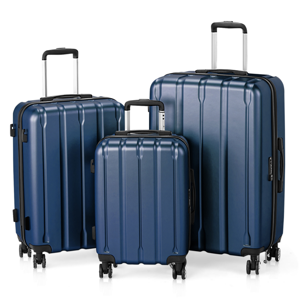 FCH 3-in-1 suitcase with vertical stripes 20in 24in 28in ABS PC classic color 02-dark blue