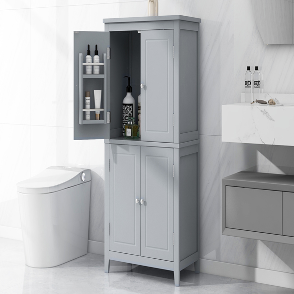 Bathroom Storage Cabinet, Cabinet with Two Doors and Drawers, Adjustable Shelf, MDF Board, Grey  