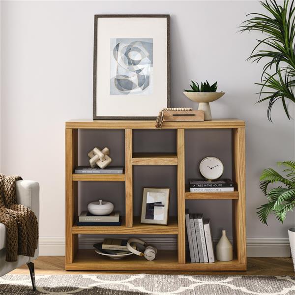 Open Wooden Open Shelf Bookcase,  Display Storage Cabinet with 7 Cube Storage Spaces, Floor Standing Bookshelf, Entryway, Living Room Storage Cabinet