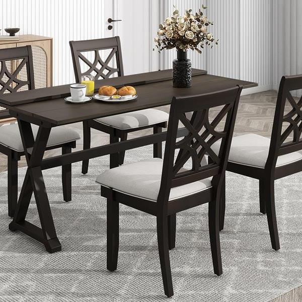 5-Piece 62*35.2inch Extendable Rubber Wood Dining Table Set with X-shape Legs,Console Table with Two 8.8Inch-Wide Flip Lids and Upholstered Dining Chairs ,Dark Walnut