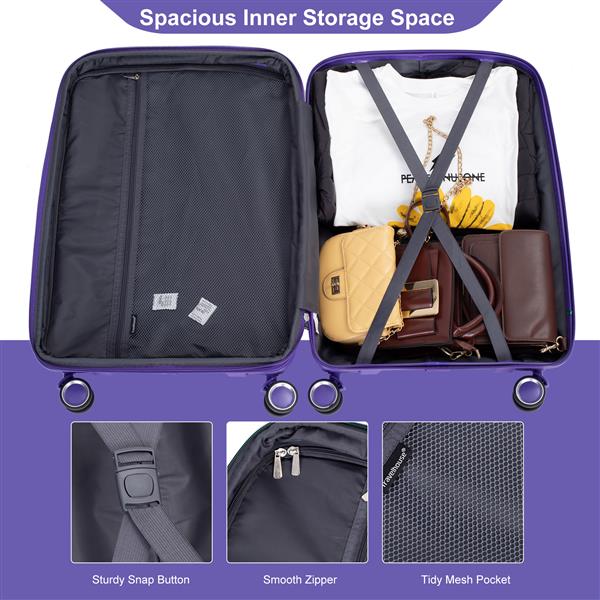 Expandable Hardshell Suitcase Double Spinner Wheels PP Luggage Sets Lightweight Durable Suitcase with TSA Lock,3-Piece Set (20/24/28) , Purple