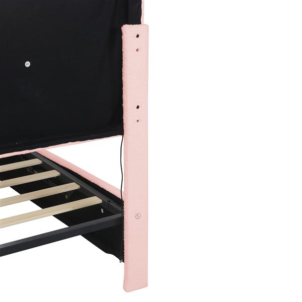 Queen Size Upholstered Platform bed with Height-adjustable Headboard and Under-bed Storage Space,Pink