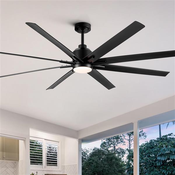 72" Supper Large Integrated LED Light Ceiling Fan with Black ABS Blade