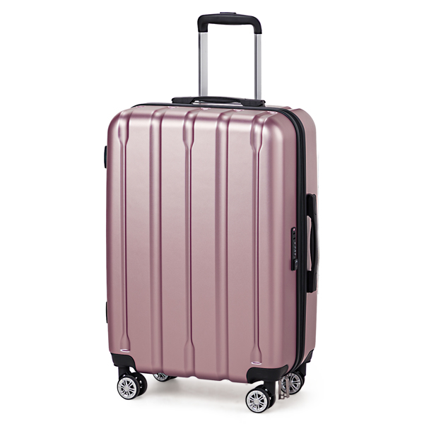 FCH 3-in-1 suitcase vertical stripes trolley case 20in 24in 28in ABS PC fashion color 02-rose gold