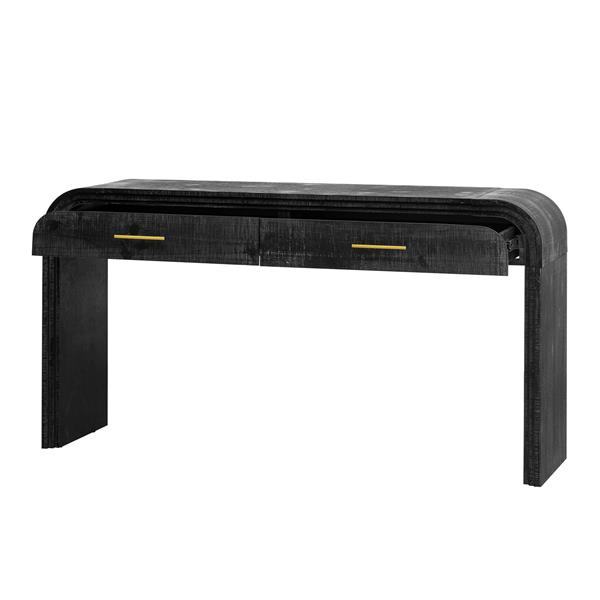 Unique Retro Silhouette Console Table with Open Style, Two Top Drawers for Entrance, Dinning Room, Living Room (Antique Black)