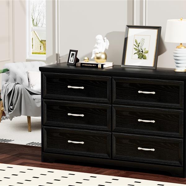 Modern 3 Drawer Bedroom Chest of Drawers with 6 Drawers Dresser, Clothes Organizer -Metal Pulls for Living Room, Bedroom, Hallway, Black,47.6″L x 15.7″W x 28.9″H